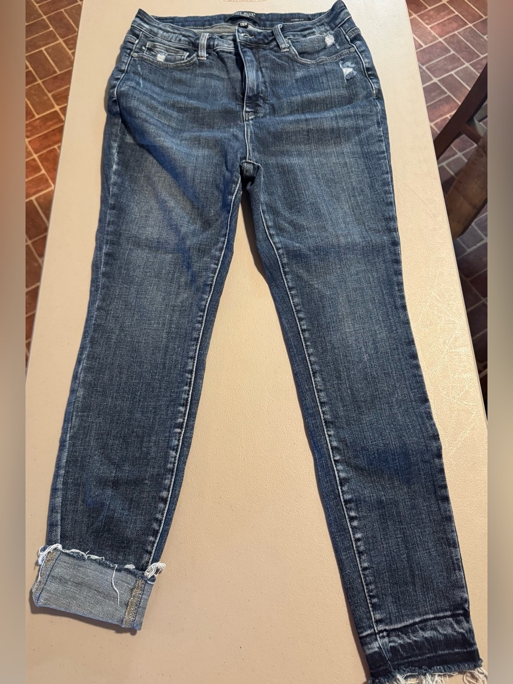 Judy Blue Dark Wash Frayed Hem Skinny Jeans Size 13/31